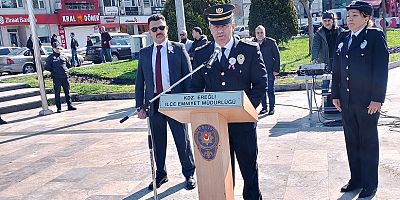 POLİS TEŞKİLATI 180 YAŞ GÜNÜNDE ANIT ÖNÜNDE  POLİS VE İLÇE HALKI OMUZ OMUZA